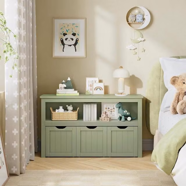 VASAGLE Kids Toy Storage Cabinet with Wheels, Laurel Green