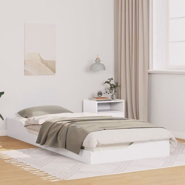 Berkfield Home White Solid Pine Wood Floor Bed Frame W: 80 cm, L: 220 cm – 1