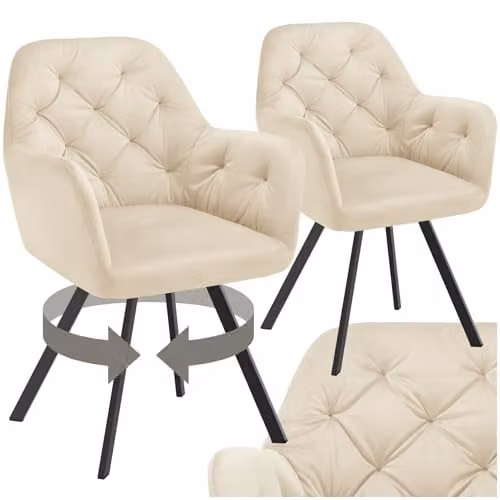 tectake Set of 2 Lucia Armchairs in Beige with Geometric Pattern and Metal Legs