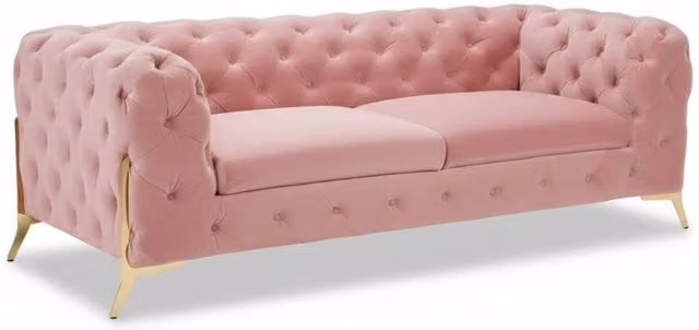Stratus Interiors Modern Italian Chesterfield 3 Seater Sofa in Light Pink Plush Velvet, W: 195 cm, D: 63.5 cm, H: 63.5 cm