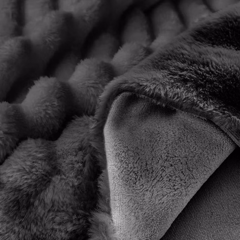 Velosso Jumbo Cord Faux Fur Duvet Cover and Pillowcase Set, Black, W: 200 cm, H: 220 cm – 3