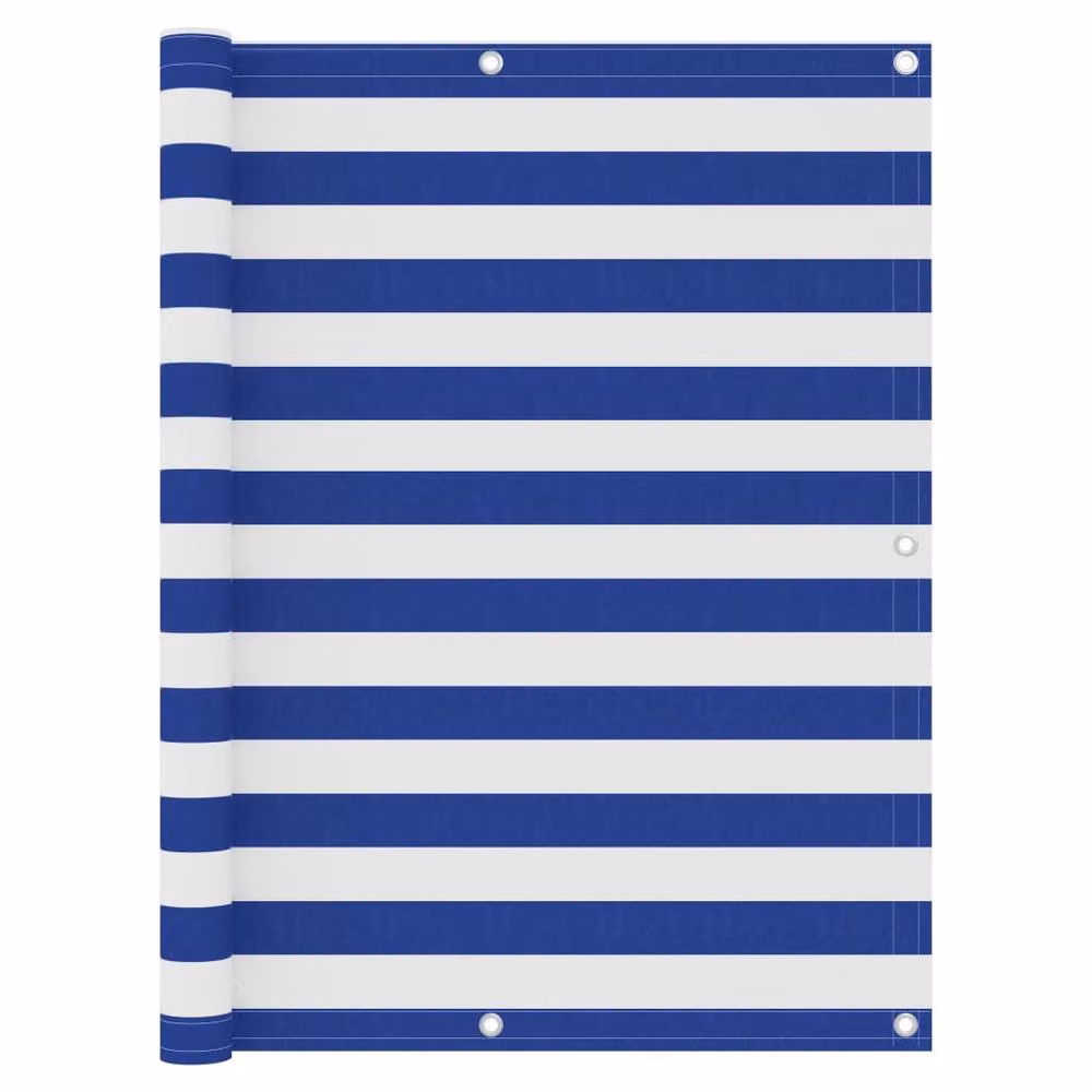 Berkfield Home Modern Balcony Screen in White and Blue Oxford Fabric, W: 120 cm, H: 600 cm – 2