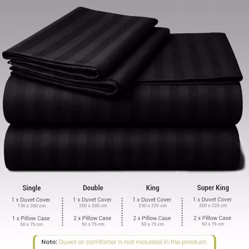 Lazzaro Black Striped Microfibre Single Duvet Cover and Pillowcase Set, W/D/H: 135 x 200 cm and 50 x 75 cm – 2