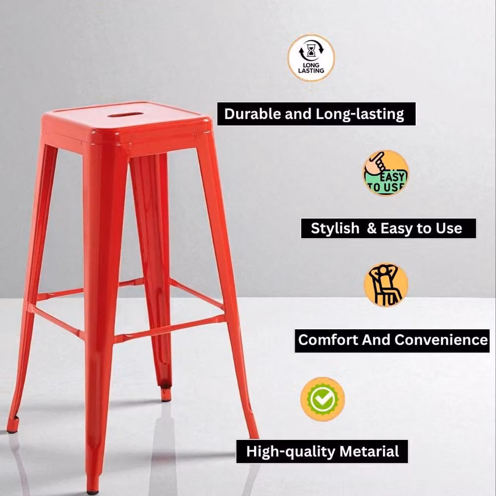 EONLION Red Metal Industrial Style Stacking Bar Stool – 3