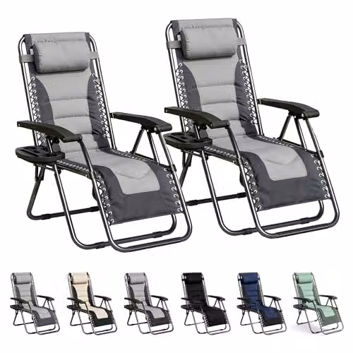 MCC Direct Set of 2 Zero Gravity Reclining Sun Lounger Garden Chairs in Grey and Black – 1