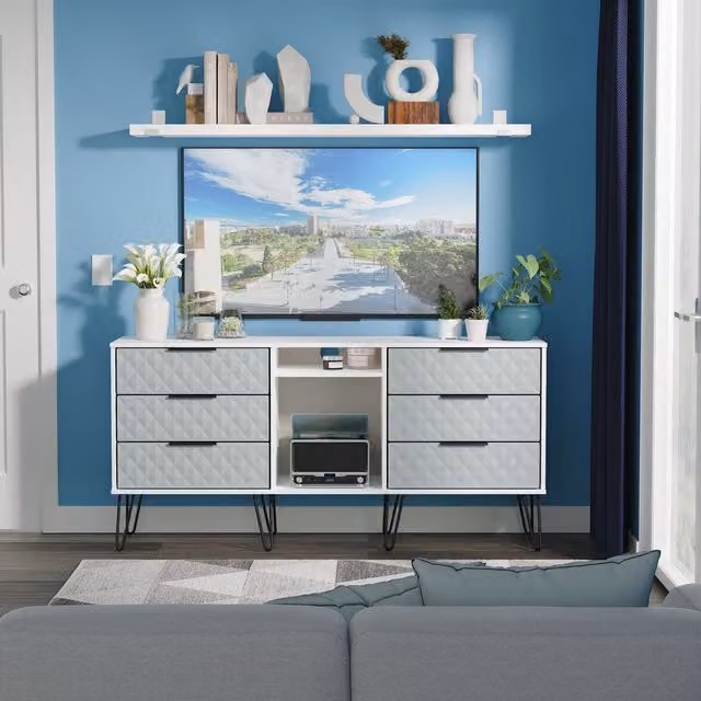 2 U Islay Ready Assembled 6 Drawer Sideboard in Duck Egg Blue