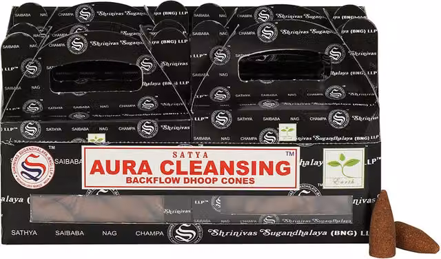 Satya Aura Cleansing Backflow Dhoop Cones, Set of 6, Black