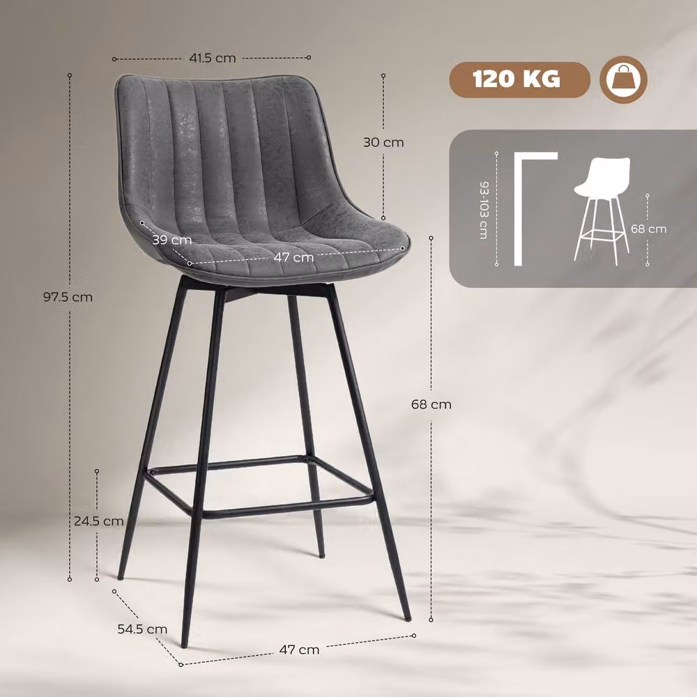 STILVORA Set of 2 Grey Faux Leather Swivel Bar Stools – 4