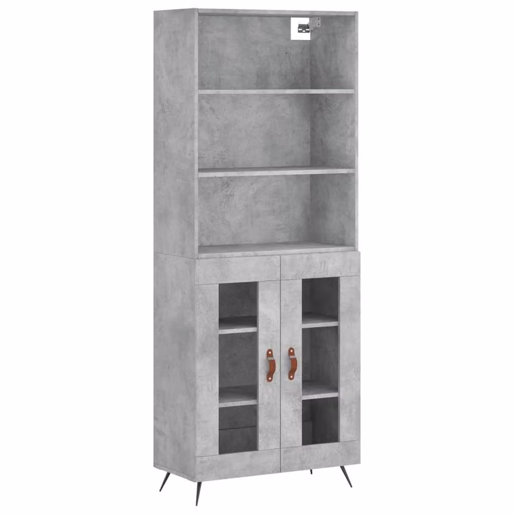 Berkfield Home Highboard in Concrete Grey with Glass Doors, W/D/H: 69.5 x 34 x 180 cm – 3