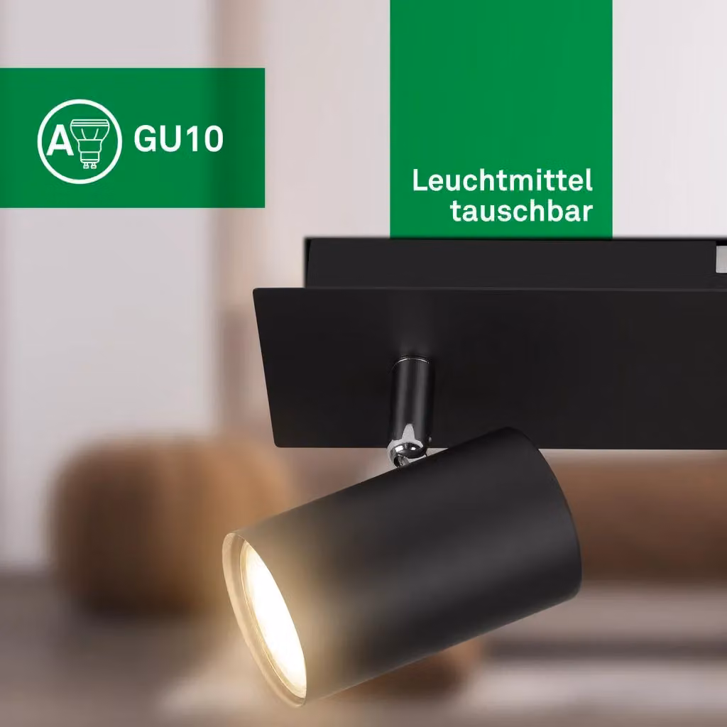 Briloner Modern LED Ceiling Spotlight in Black with Adjustable GU10 Bulb – 7