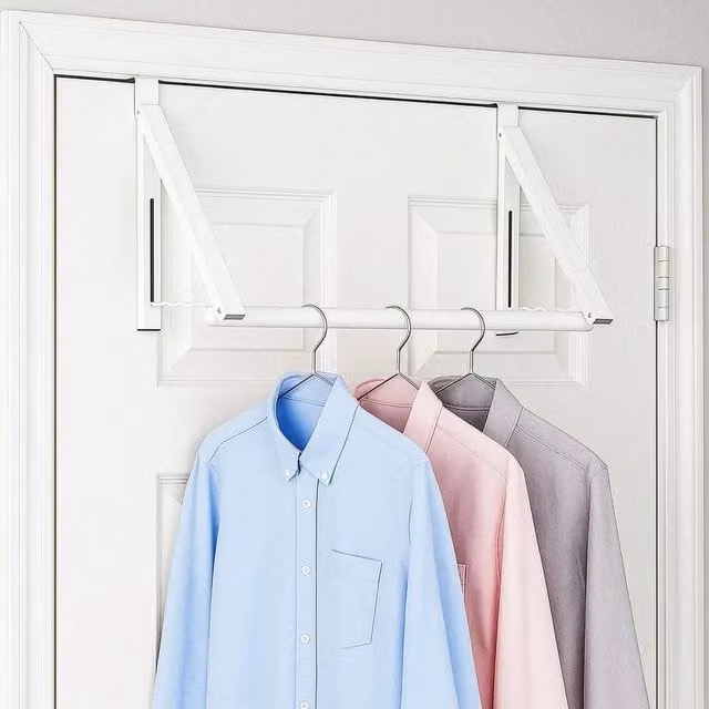 SPETLEK Foldable Over The Door Hanging Metal Drying Rack in White, Large
