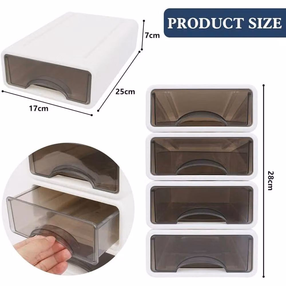 KORVIXA Stackable Multi-Compartment Desktop Drawer Organizer in White and Transparent Plastic – 2