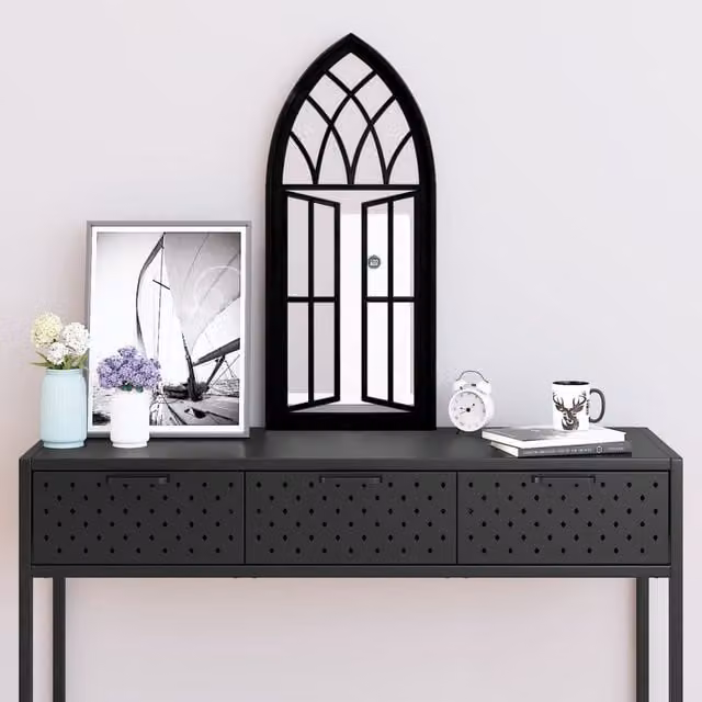 Berkfield Home Antique Black Rectangular Metal Wall Mirror W: 70 cm, H: 30 cm