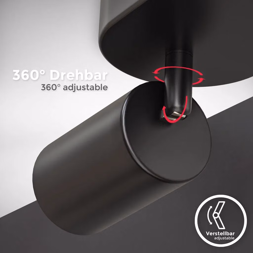 B.K.Licht Black Metal Ceiling Spotlight Bar with 2 Adjustable GU10 Sockets – 3