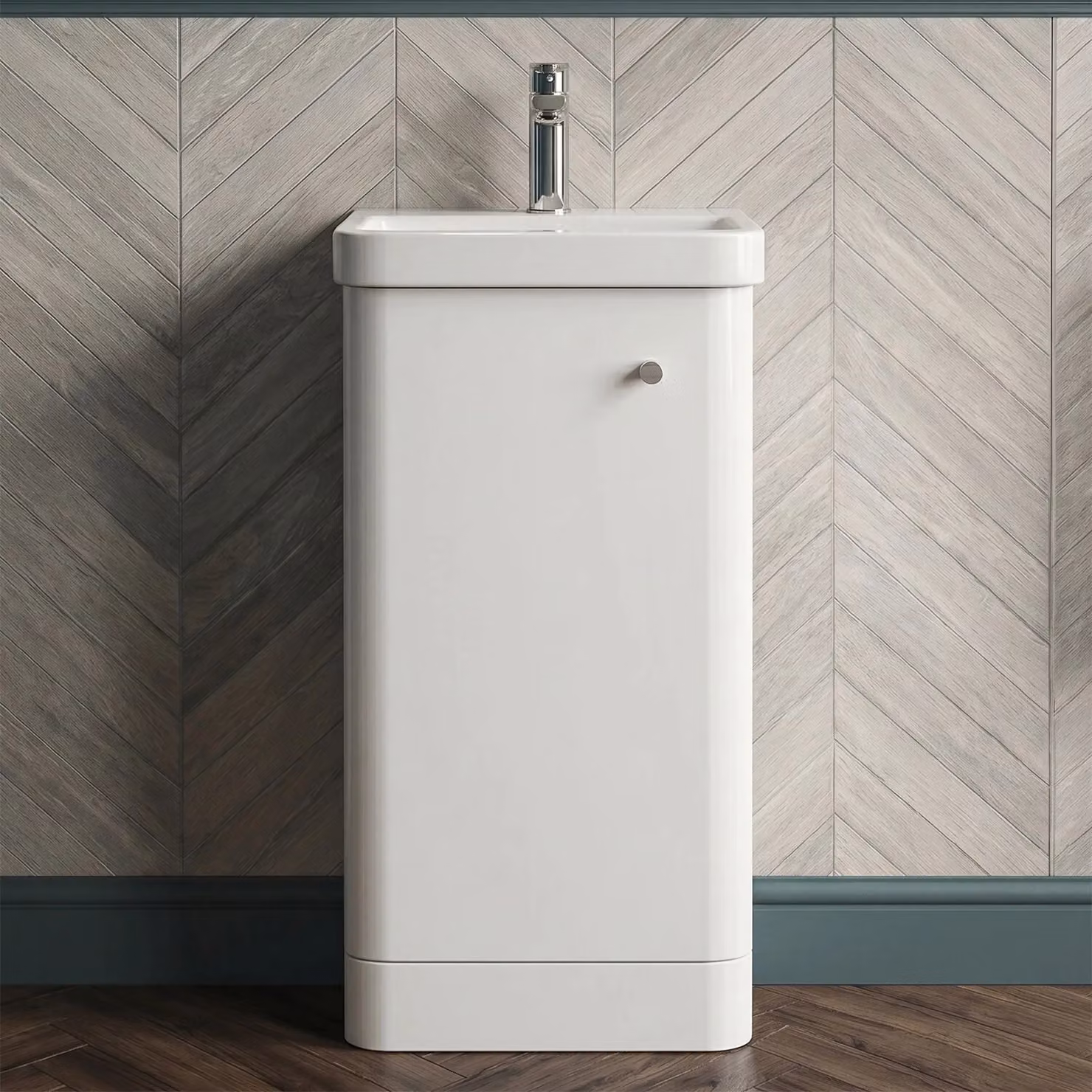 Balterley Modern White Glossy Floor Standing 1 Door Bathroom Vanity Unit with Basin, W: 40.5 cm, H: 86.4 cm – 2