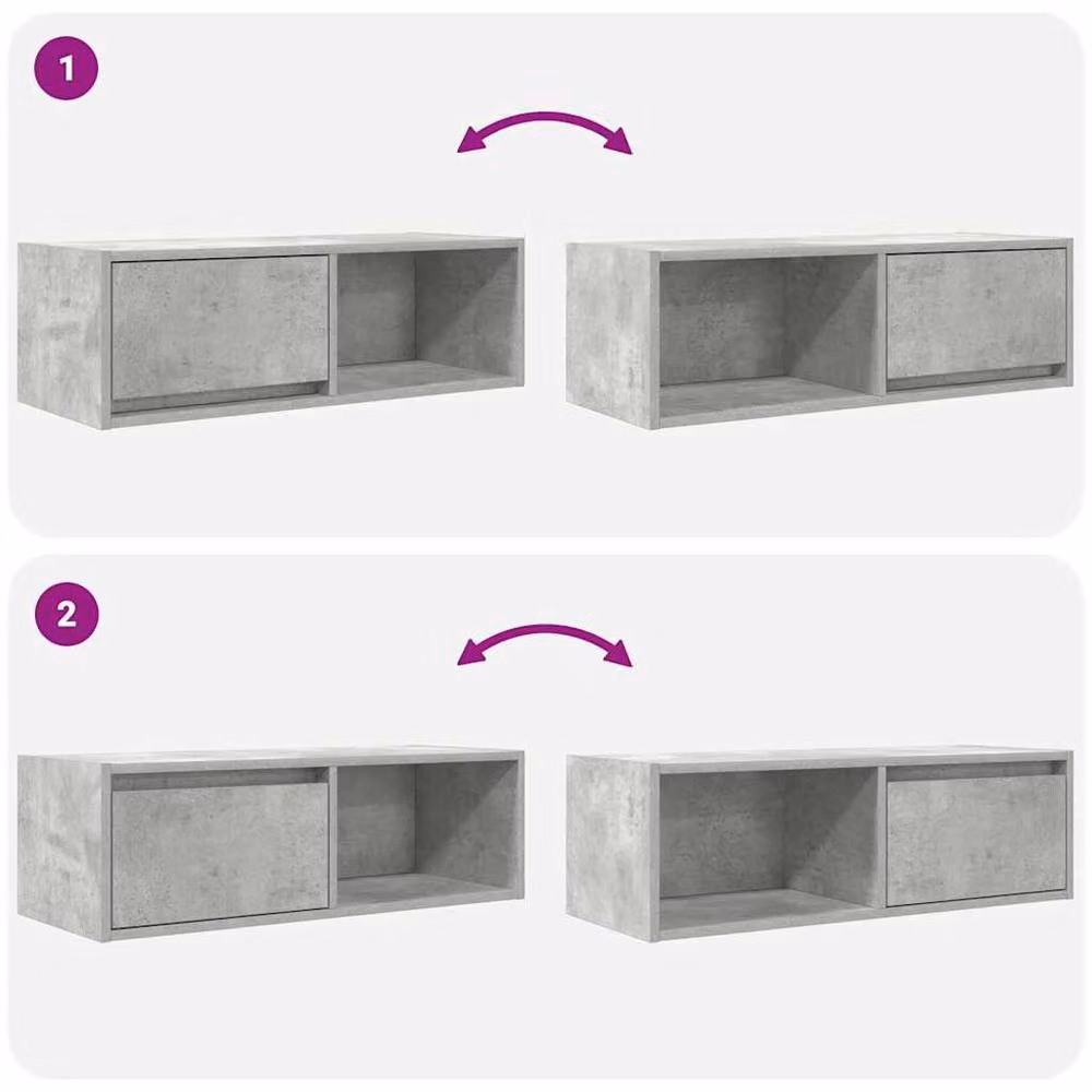 Berkfield Home Set of 2 TV Cabinets in Concrete Grey, W/D/H: 80 x 31 x 25.5 cm – 4