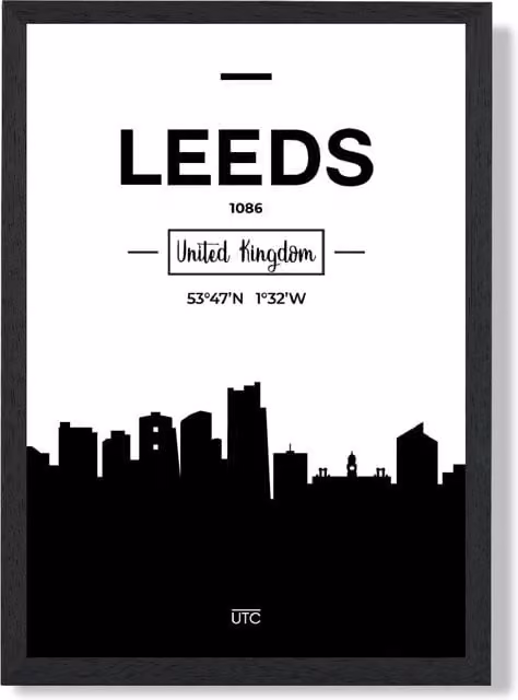 ARTZE Leeds Black and White City Skyline Framed Photograph in Black Frame – 1