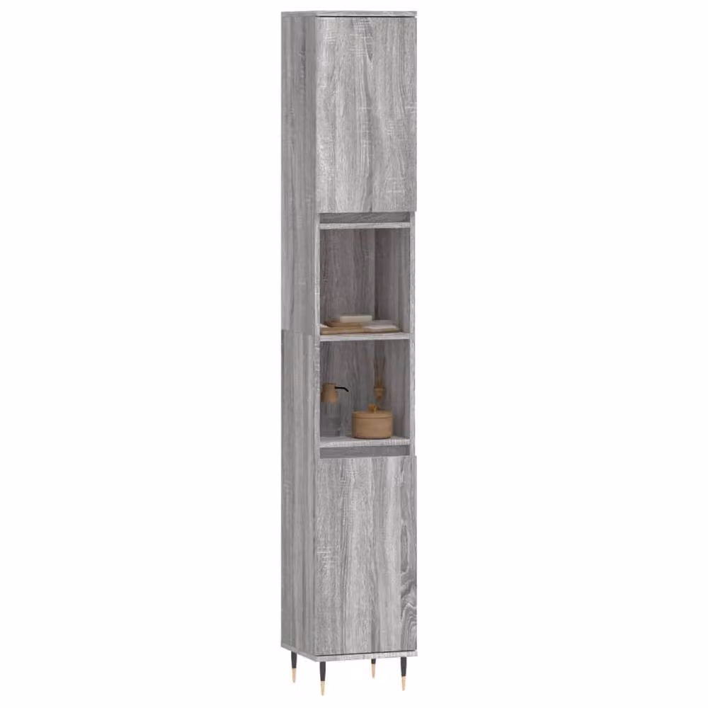 Berkfield Home Grey Industrial Bathroom Cabinet with Hinged Doors and Open Shelf, W/D/H: 30 x 30 x 190 cm – 3
