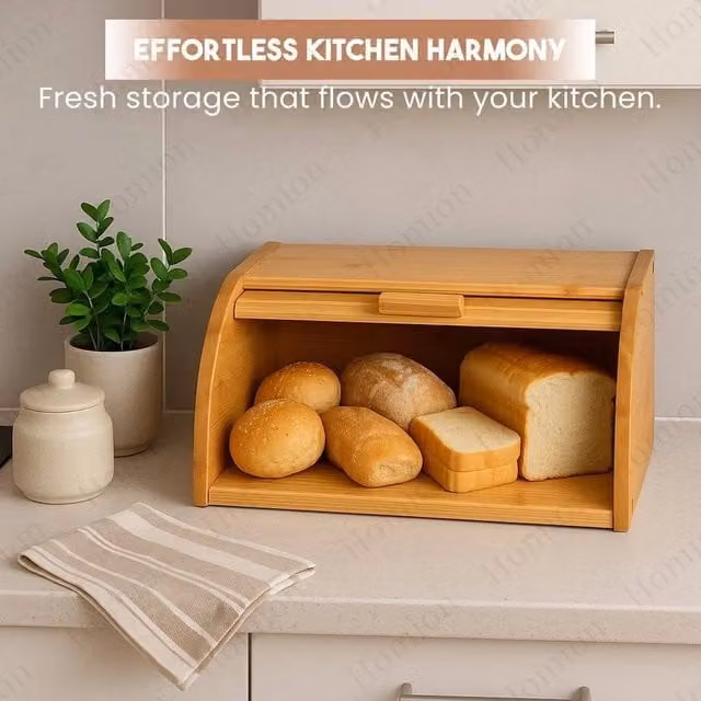 PAWNORA Bamboo Roll Top Bread Bin in Brown – 1
