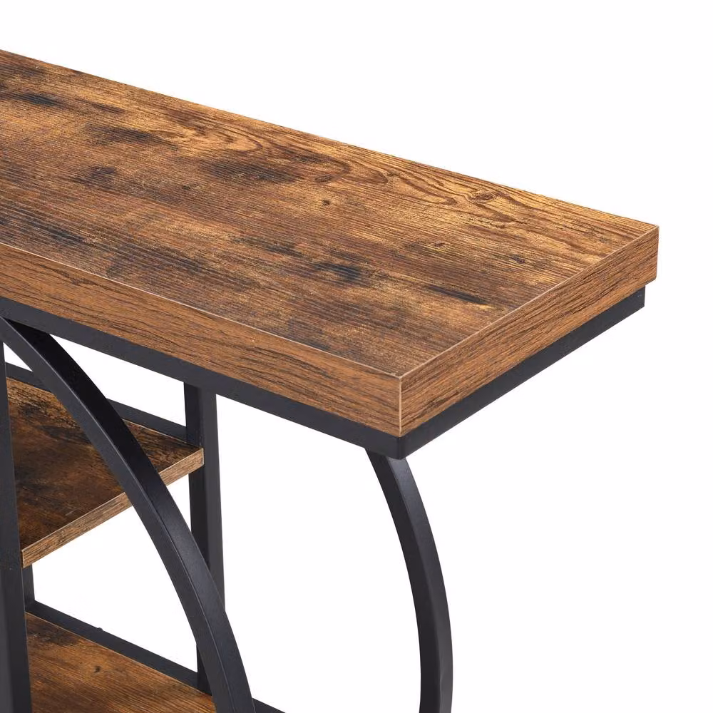 Mona Vale Furniture 4-Tier Brown Wood and Metal Minimalist Hallway Console Table with Circle Frame – 4