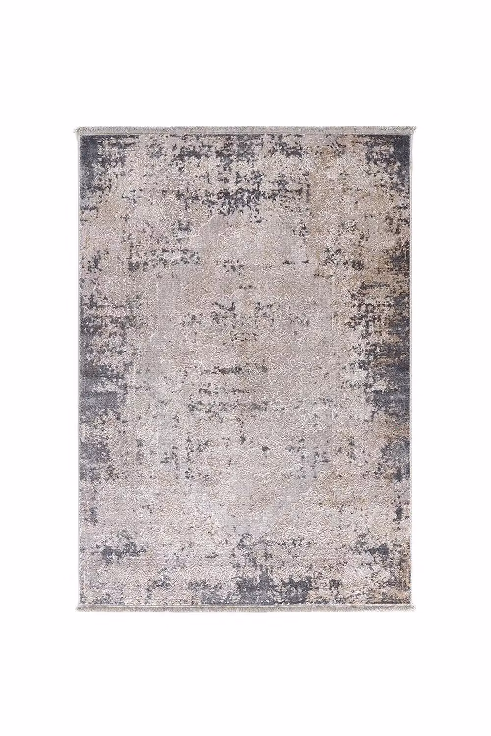 Rugs Direct Aura Hug Vintage Medallion Rectangular Rug in Grey and Blue with Fringes W: 80 cm, L: 150 cm – 2