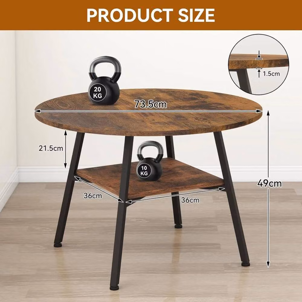 KORVIXA Round 2-Tier Coffee Table with Storage in Brown, Diameter: 100 cm – 2