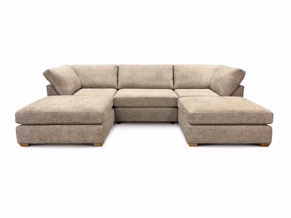 The Great Sofa Company Hyde U Shape Corner Sofa in Stone Fabric with Matching Ottoman and Scatter Cushions – 2