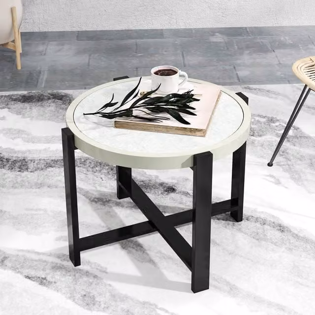 Outsunny Modern Round Small Garden Table in Matt Grey with Glass Top and Aluminium Frame, Diameter: 60 cm