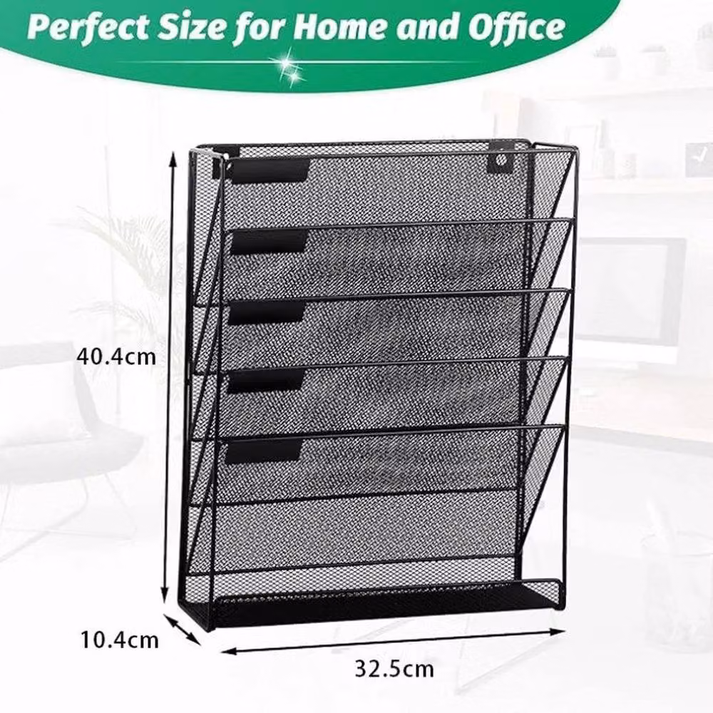 VOGREX 6-Tier Wall Mounted A4 Paper Filing Tray Organiser in Black – 2
