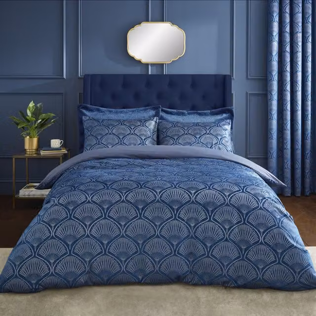 Catherine Lansfield Art Deco Pearl Duvet Cover Bedding Set in Blue