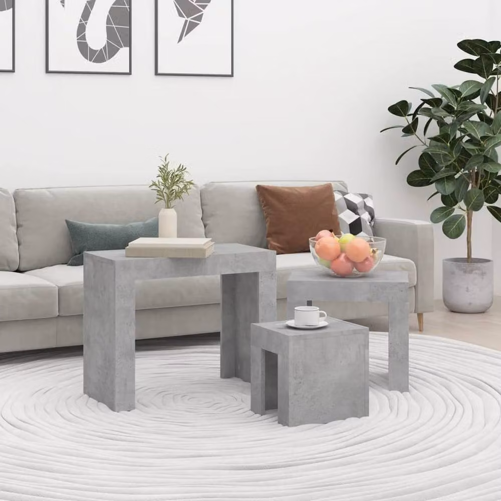 Berkfield Home Nesting Coffee Tables, 3 Piece Set in Concrete Grey Engineered Wood – 2