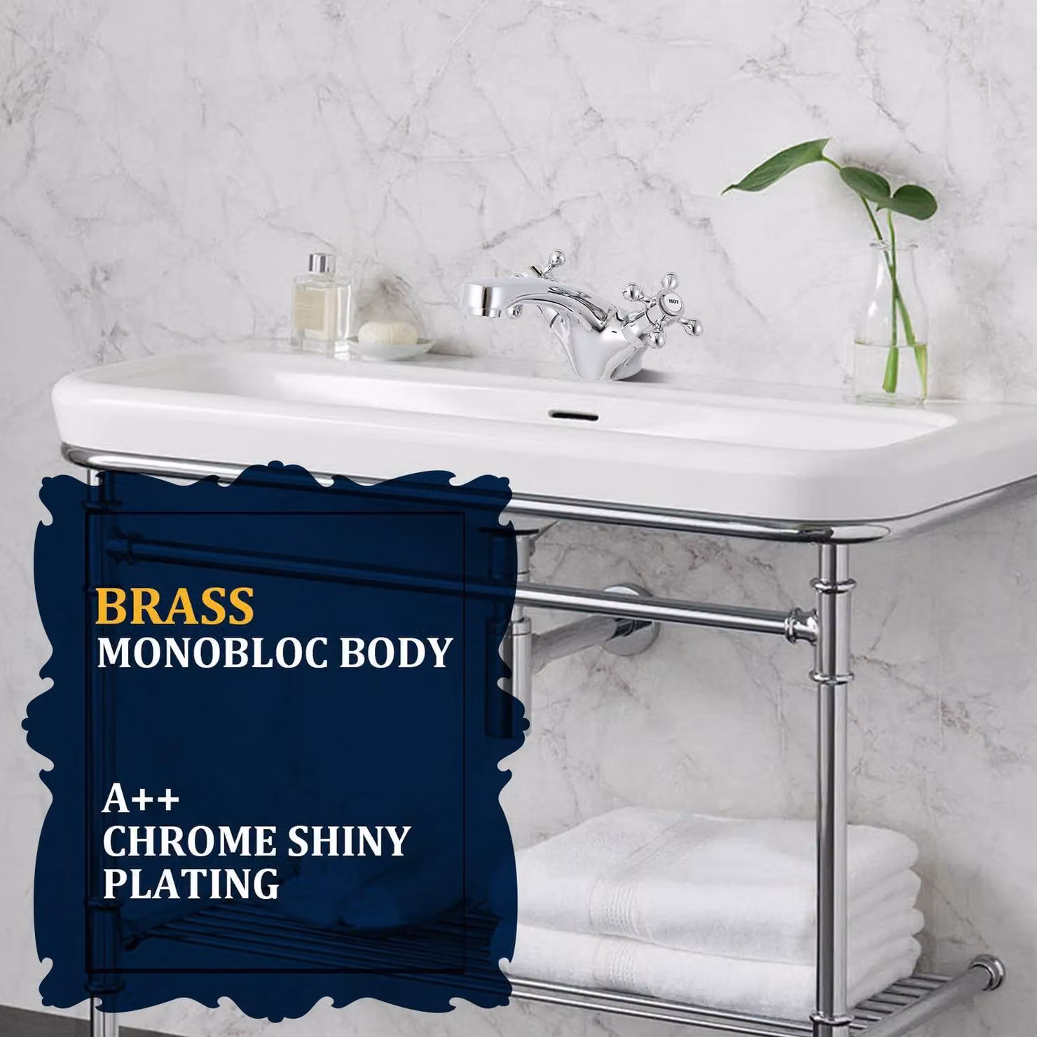 BATHWEST Silver Chrome Brass Basin Sink Mixer Tap with Twin Cross Handles and Pop Up Waste – 3