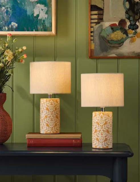 Joules Highclere Ceramic and Metal Table Lamp in Yellow and White