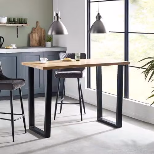 Julian Bowen Brooklyn Industrial Bar Table in Oak and Brown, W: 140 cm, D: 70 cm, H: 92 cm – 1