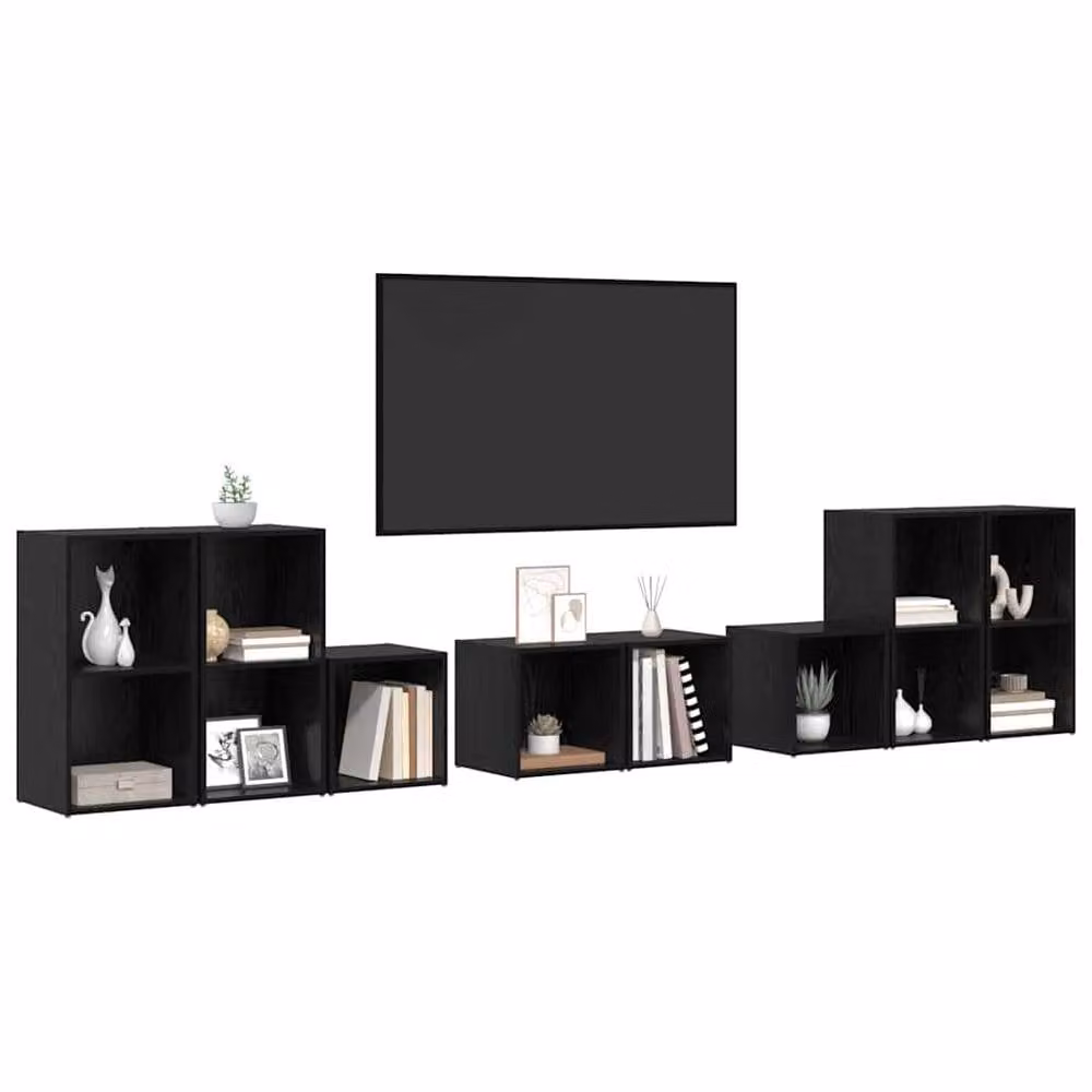 Berkfield Home 8-Piece Modern TV Cabinet Set with Storage Shelves in Black Oak Matt Engineered Wood – 3