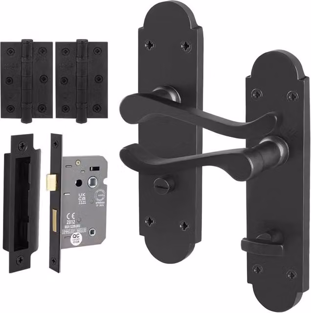 AFIT Matt Black Bathroom Door Handle Set, 1 Pair of Backplate Handles, W/H: 15 x 15 cm – 1