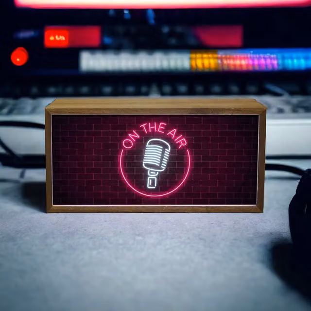 Echo Three On The Air Studio LED Light Box in Brown Retro Wood Design