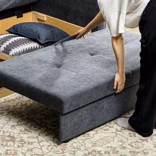 HOMCOM 2 Seater Modern Snow Flannel Sofa Bed with Hidden Storage and Pull Out Drawer, Dark Grey – 8