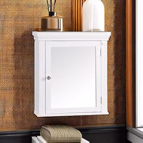 Teamson Home Stratford Wooden Mirrored Medicine Cabinet, White, Wall Mounted – 3