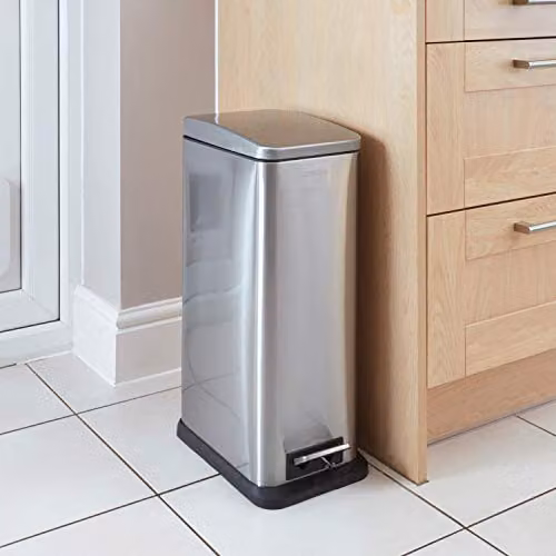 BLACK+DECKER BXBN0004GB 20L Slimline Pedal Bin in Metallic Grey with Soft Close Lid and Removable Inner Bucket, H 56cm x W 22cm x D 36cm – 2