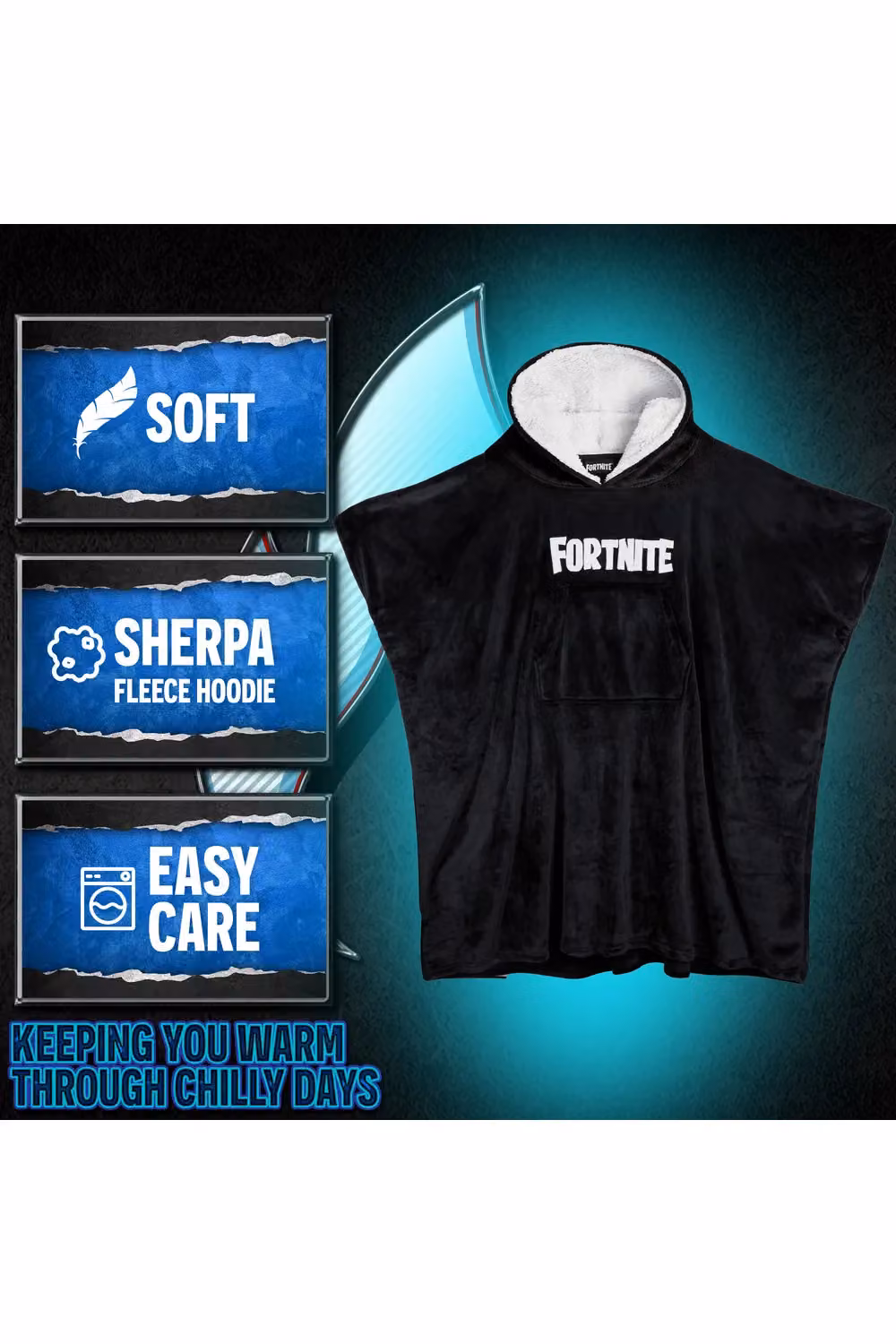 Fortnite Men's Oversize Black Fleece Hooded TV Blanket – 3
