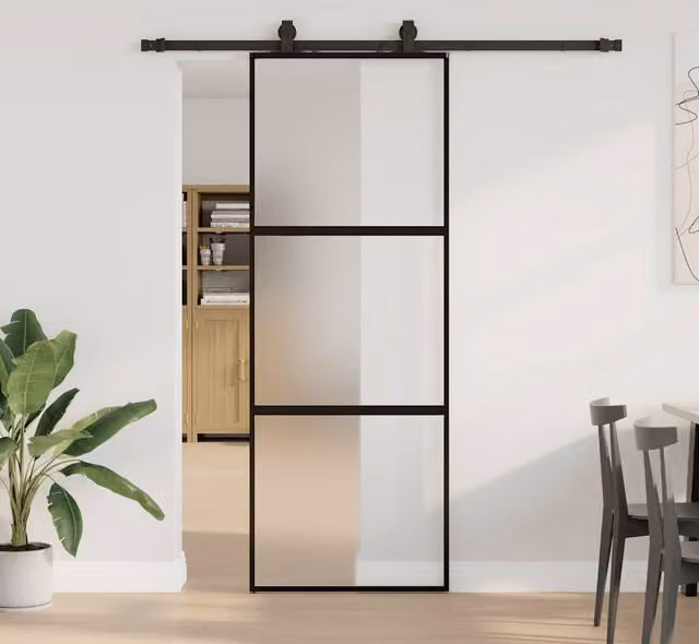 Berkfield Home Modern Black Sliding Glass Door with Hardware Set, W: 76 cm, H: 205 cm