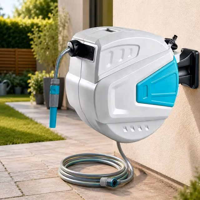 Gr8 Garden Wall Mounted Retractable Garden Hose Reel in Grey with 20m Hose – 1