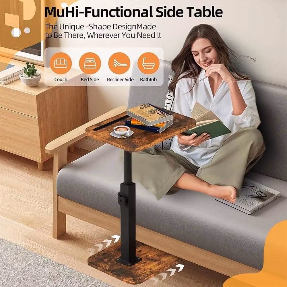NESTLUNE C-Shape Side Table in Brown with Height Adjustable and 360 Degree Rotating Top – 3