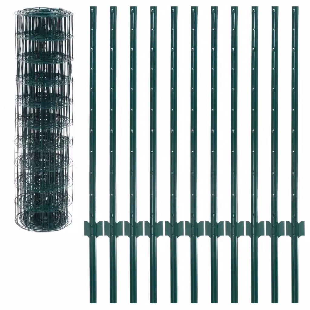 Berkfield Home Euro Fence PVC-Coated Steel Fencing, Green, W: 20 m, H: 1 m – 2