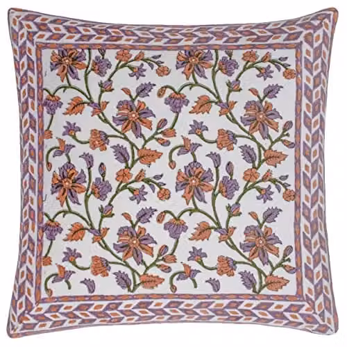 Paoletti Mentera Floral Cotton Cushion in Purple and Coral, W/D/H: 50 x 50 x 50 cm – 1