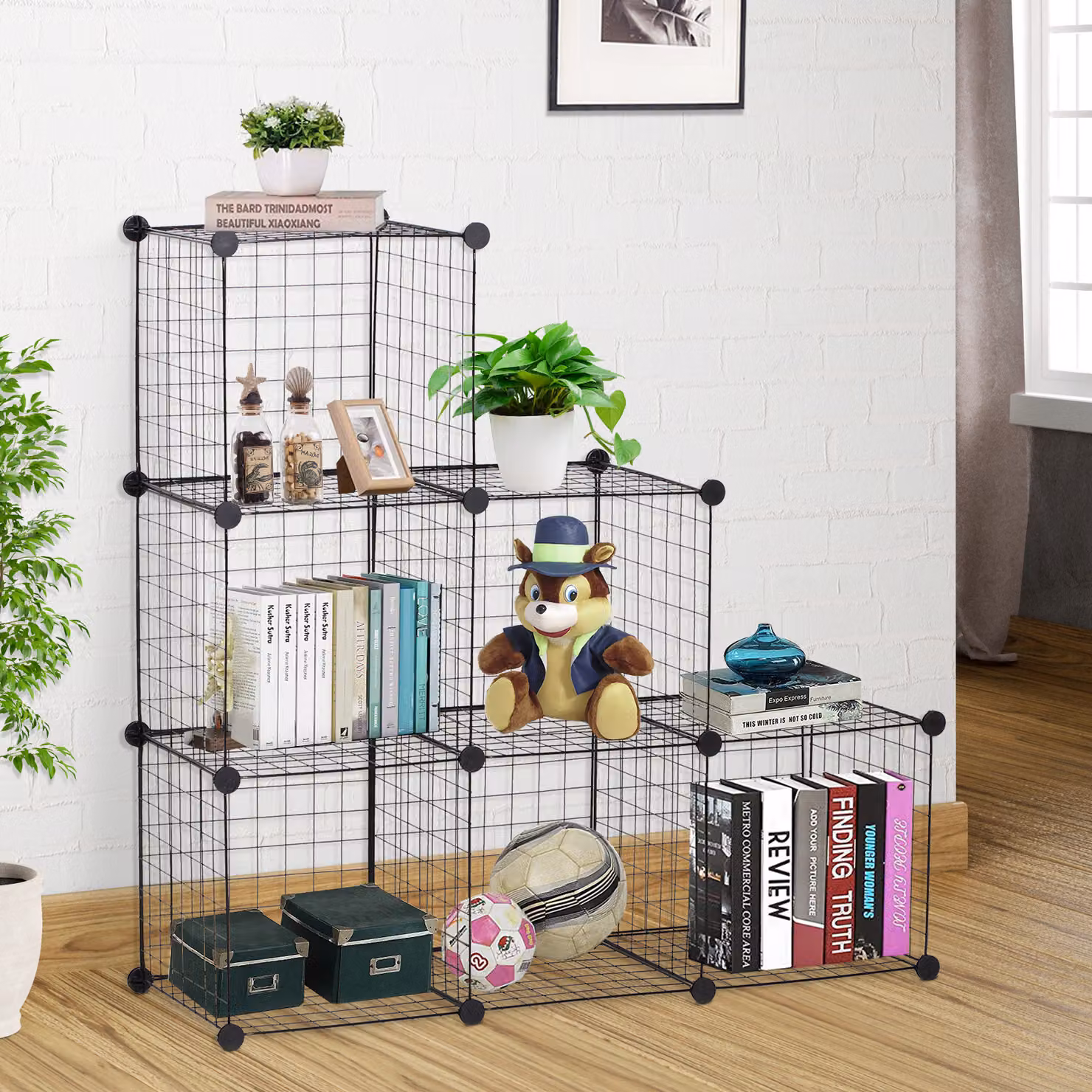 HOMCOM Interlocking 6 Cube Metal Wire Storage Rack in Black – 2