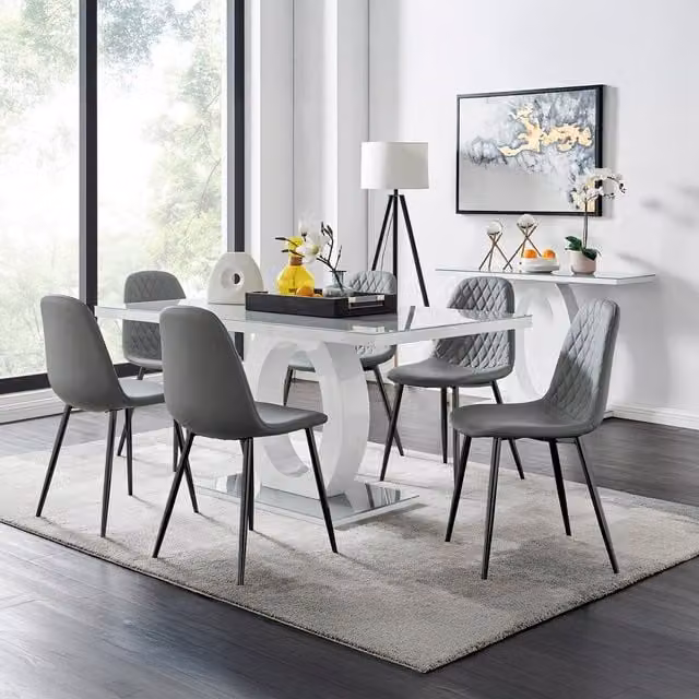 FurnitureboxUK Giovani 6-Seater Grey Glass Rectangular Dining Table and 6 Black Corona Dining Chairs