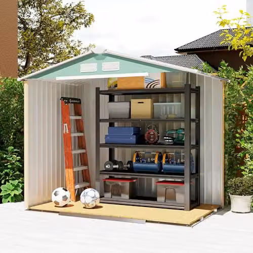 Outsunny Galvanised Steel Pent Garden Shed with Lockable Double Doors and Side Vent, Light Green, W: 210 cm, D: 120 cm, H: 185 cm – 6