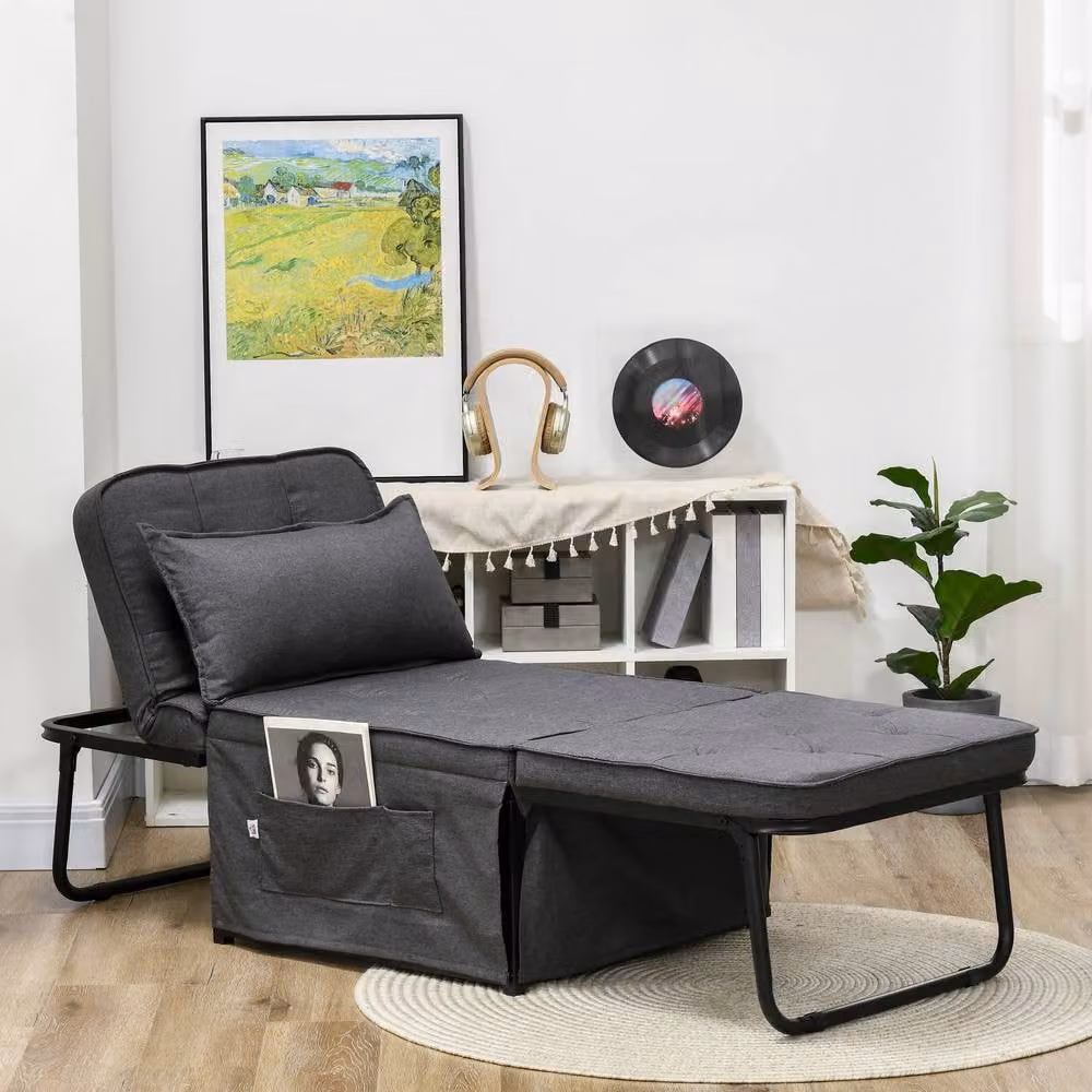 STILVORA Modern Grey Fabric Sleeper Chair Bed with Adjustable Backrest and Ottoman – 3
